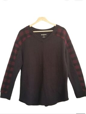 Ruff Hewn‎ Wool Buffalo Plaid Check Crewneck Sweater 1X Plus BlackRed